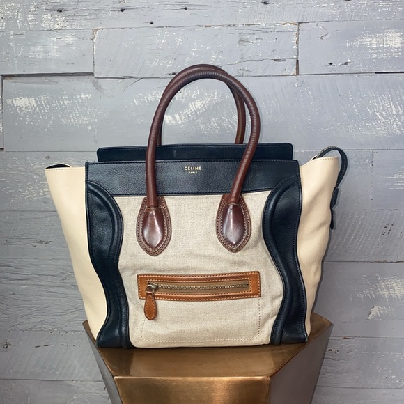 Celine Handbags - Authentic Celine calfskin canvas mini tri-color luggage tote